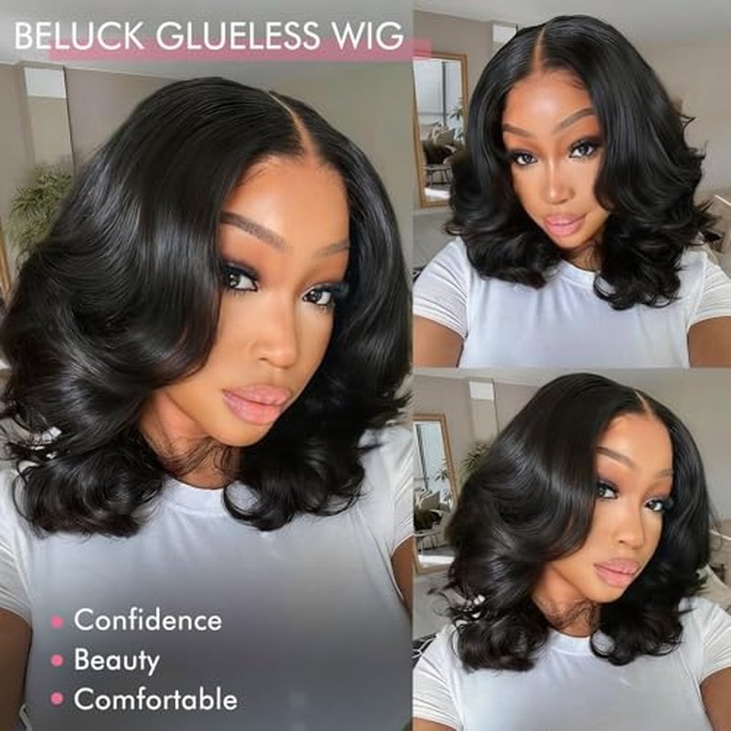 250 Density Layered Bob Wig Human Hair With Curtain Bangs 15A 6x6 Face-Framing Wear Go Glueless Wigs Human Hair Pre Plucked Pre Cut Bob Body Wave Ready To Wear Hd Lace Glueless Wigs Human Hair 14 Inch