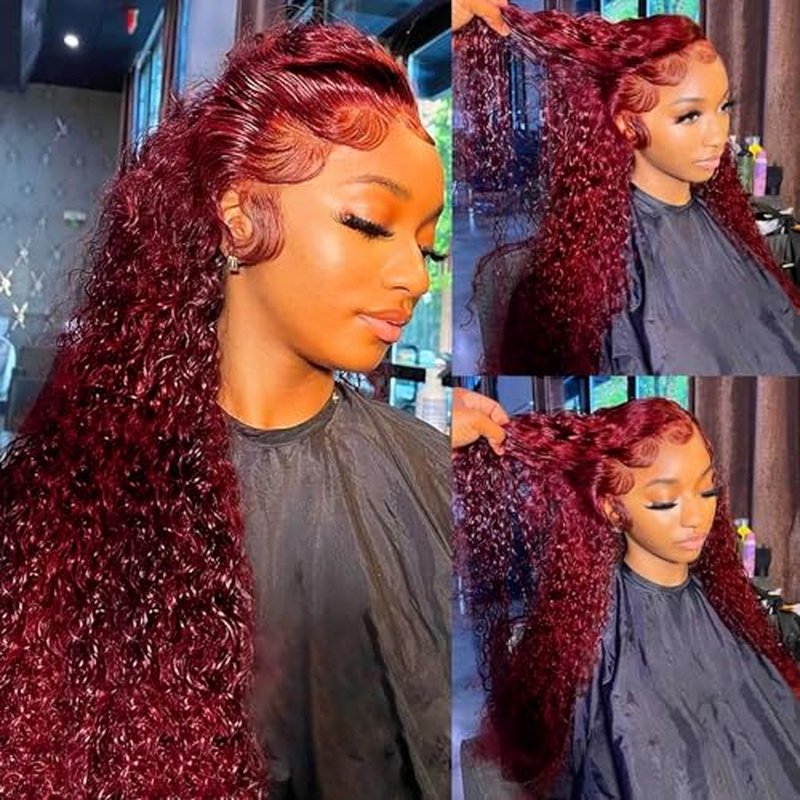 99j Burgundy 13x5 Deep Wave HD Lace Front Wigs Human Hair Pre Plucked Colored Curly Human Hair Wig Glueless Deep Curly Lace Frontal Wigs Red Human Hair Wigs for Women 180% Density £¨22 Inch£©