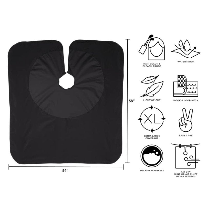 Cricket 50/50 All Purpose Cape for Professional Salon Barbershop Hairdresser, Waterproof Bleach Proof, Haircut Hair Color Gown, Black