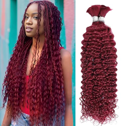 Human Braiding Hair for Boho Braids 18inch Deep Wave Bulk Human Hair for Braiding Knotless 12A 100% Unprocessed Brazilian Virgin Hair Extensions Bulk Bohemian 2 Bundles 99J Color