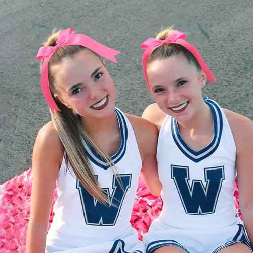 OAOLEER 16pcs Cheer Hair Bows for Cheerleader, College Style Long Tail Skinny Cheer Bow Elastic Hair Tie Bows for Teens Girls Softball Competition Sports Cheerleaders (Pink)