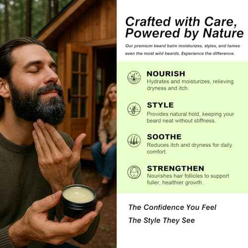 Biotin Beard Growth Balm for Men ? Conditioning Balm with Castor, Shea & Jojoba Oils to Condition, Soften & Thicken Facial Hair ? Non-Greasy, Sandalwood Scent ? 2 oz Grooming Kit
