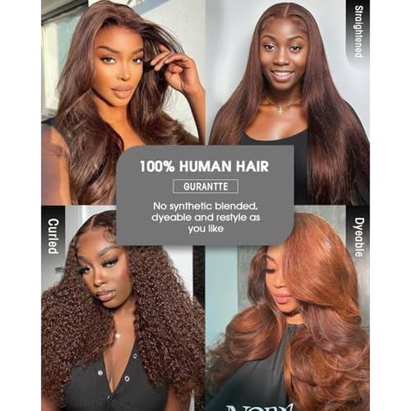 Chocalate Brown Lace Front Wigs Human Hair 13x4 HD Transparent Lace Frontal Wigs Body Wave Colored 4 Brown Wavy Wig Pre-Plucked Hairline 180% Density 18 inch