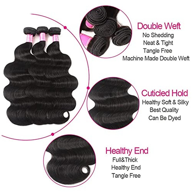 YISEA Brazilian Body Wave Bundles with Closure(16 18 20+14 Closure) Human Hair 3 Bundles with 4x4 Lace Closure Braziian Virgin Human Hair