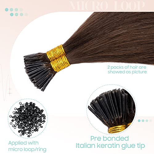 S-noilit I Tip Hair Extensions Real Human Hair for Women 100Strands 50Gram Keratin Glue K Tip Pre bonded Fusion Stick Tip Human Hair Piece Invisible Tipped in Hair 18 Inch #04 Medium Brown