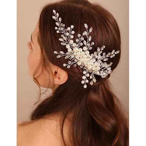 Hair Comb, Wedding Ivory Crystal Rhinestone Headpiece Pearls Hair Accessory for Brides