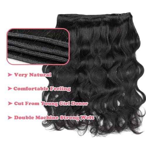 14A Human Hair Bundles 16 Inch Body Wave Bundles Human Hair 100% Unprocessed Brazilian Virgin Hair Body Wave 1 Bundle Human Hair Extensions for Women Natural Color Quick Weave