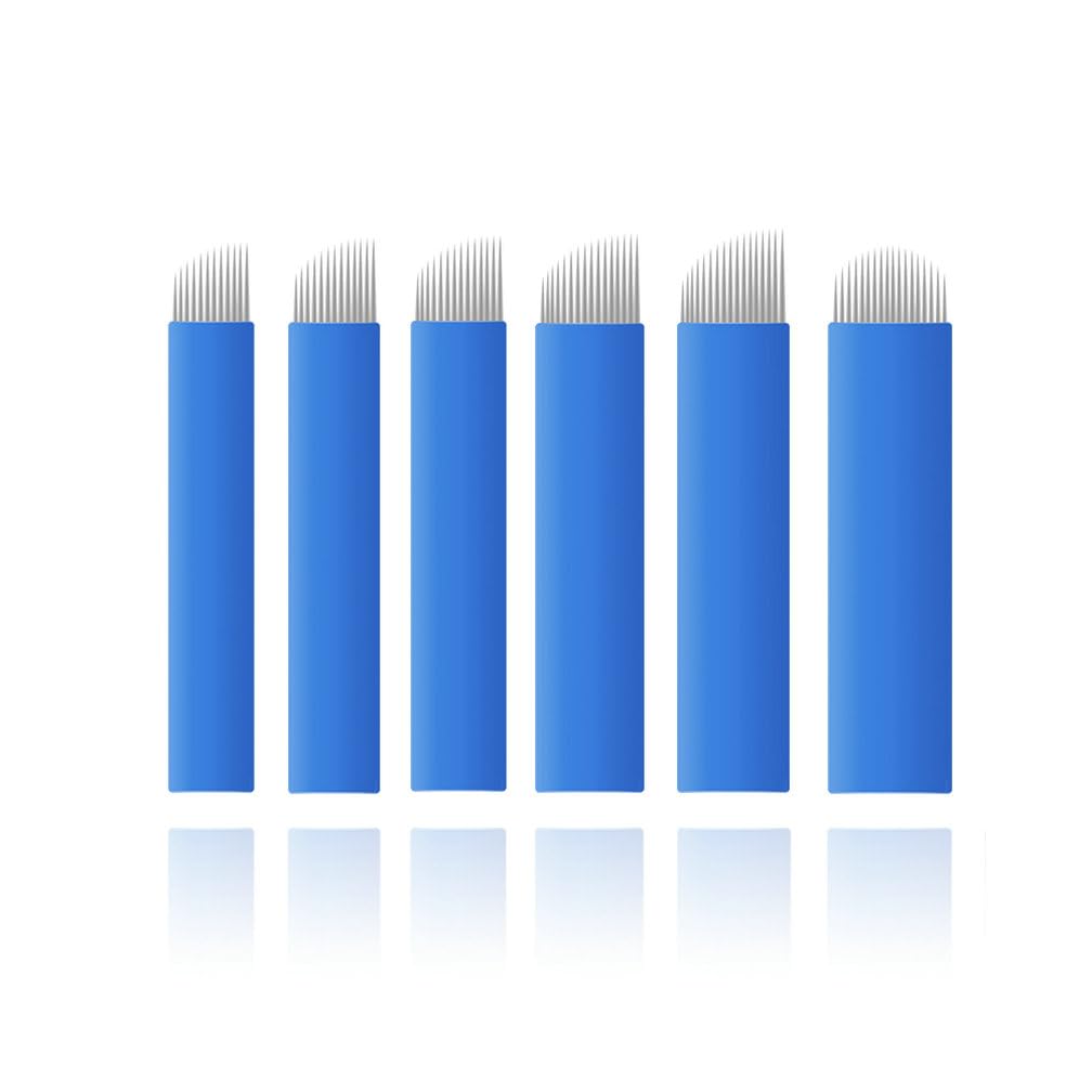 HOTWE Microblading Needles,50pcs Blue Microblades with 0.18mm Diameter for Semi Permanent Makeup, Manual Needle for Eyebrow Eyeliner Lips Microblading Kits (U18)