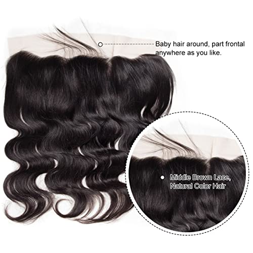 13x4 Body Wave HD Lace Frontal Human Hair 20 Inch Body Wave Ear to Ear Transparent Lace Frontal Only 100% Unprocessed Brazilian Virgin Human Hair Closure Pre Plucked with Baby Hair