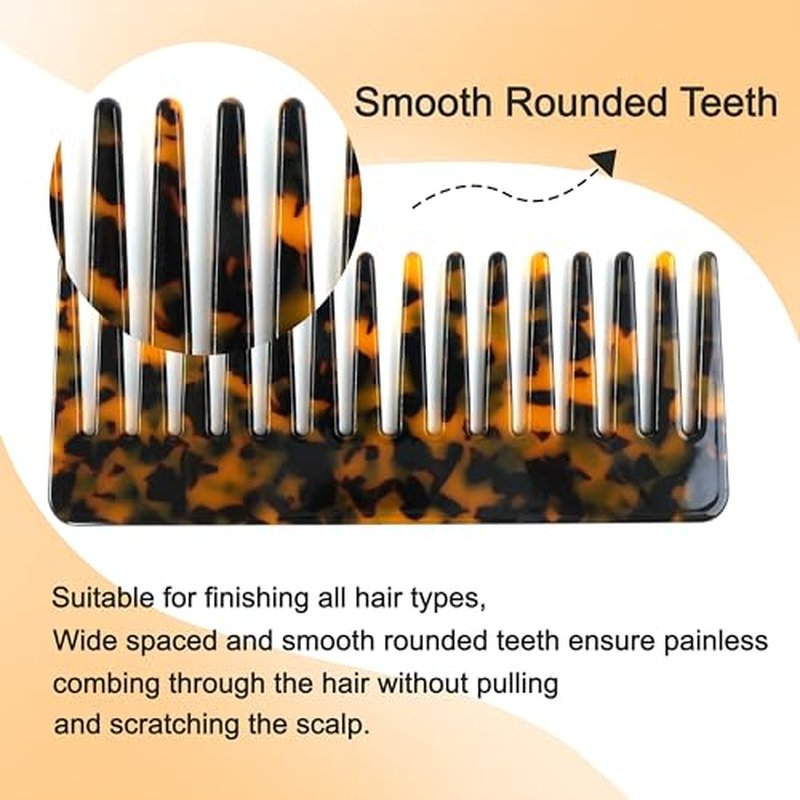 TaShow Hair Detangling Comb, 2 Pack Large Cellulose Acetate Wide Tooth Comb for Wet and Dry, Women's Thick Curly Wavy Hair (Tortoise Shell, Ivory)