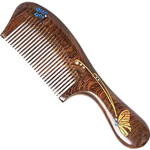 Wooden Comb, Natural Handmade Comb, Fine Teeth Sandalwood Comb for Wavy,Thick,Thin,hair, Straight hair, No Static No Snag Reduce Tangle Combs for Men Women Kids,Wooden Hair Comb with Handle