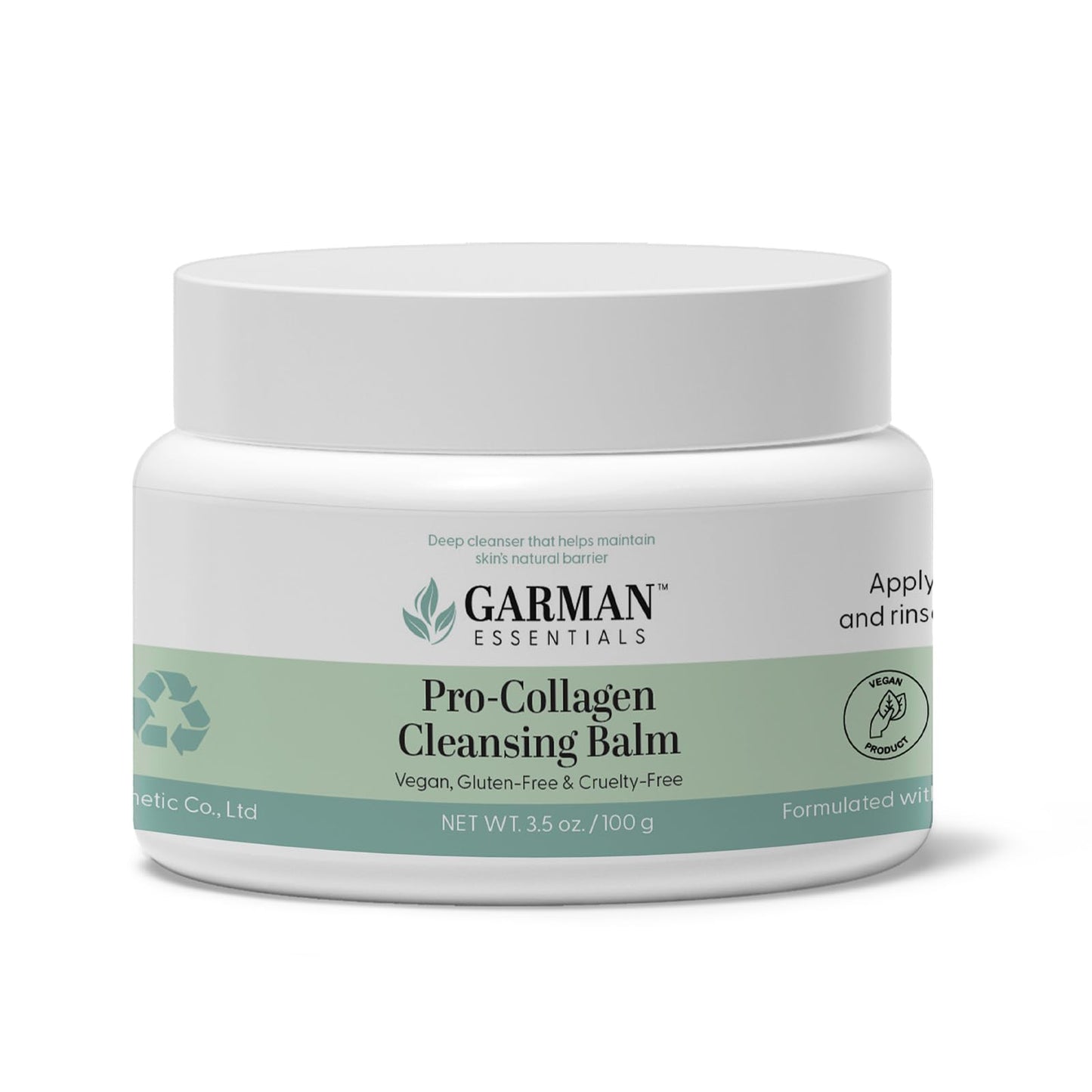 Garman Essentials Pro-Collagen Cleansing Balm Makeup Remover – Oil to Milk Clean Rinse Formula for Waterproof Makeup & Sunscreen – Gentle Green Tea Facial Cleanser – Double Cleanse Essential – 3.5 oz