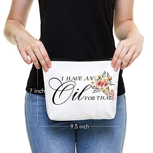 Essential Oil Bag - Essential Oil Storage - Travel Makeup Bag - Aromatherapy Travel Case - White - Letter Print - Soft & Durable Canvas - Unisex Adult - 9.5 x 7 Inches