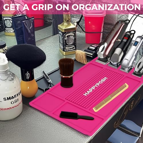 Magnetic Barber Mat, Magnetic Barber Mats For Clippers and Supplies, Barbershop Pad for Station, Beauty Salon Table Matt, Barbering Tool Organizer for Pro Hairstylist, Pink