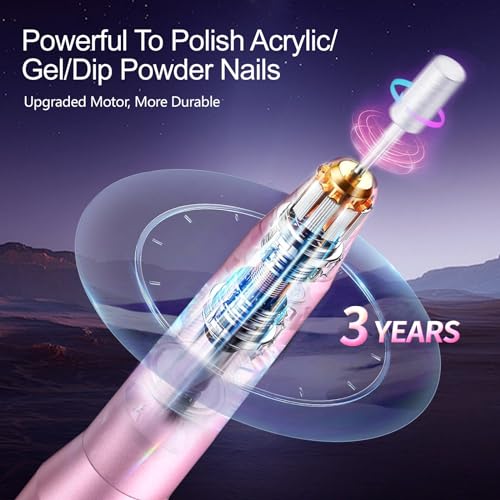 Electric Nail Drill, Professional Acrylic Nail Drills Machine for Gel, Acrylic Nails, Portable USB Electric Nail File Efile Set with Iridescent Nail Drill Bits, Manicure Pedicure Nail Tools