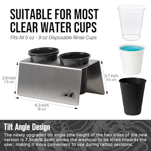 Tattoo Rinse Cup Stand?316 Stainless Steel Tattoo Double Cup Holder for Tattoo Needle Washing,Anti-Spill Tattoo Water Cup Stand, Essential Tattoo Supplies for Tattoo Artists (Double)