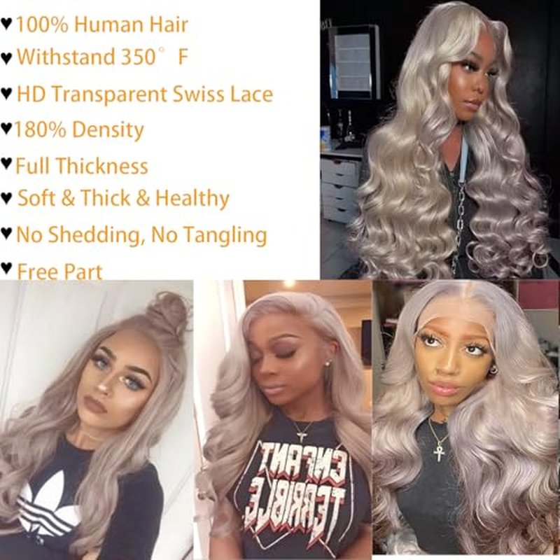 Grey Lace Front Wigs Human Hair Pre Plucked with Natural Hairline 13x6 Glueless Wigs Human Hair 180 Density Body Wave Lace Frontal Wig 24 Inch