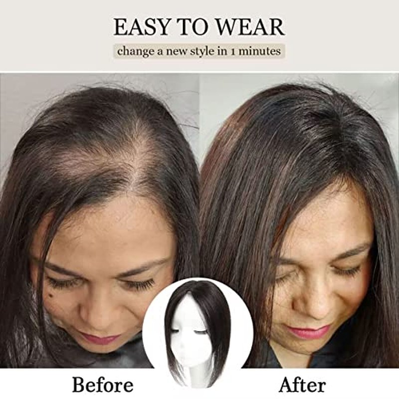 Hair Toppers for Women Real Human Hair,12inch Hairs Topper for Women No Bangs Top Hairs Extensions/Pieces Upgrade Lace Base