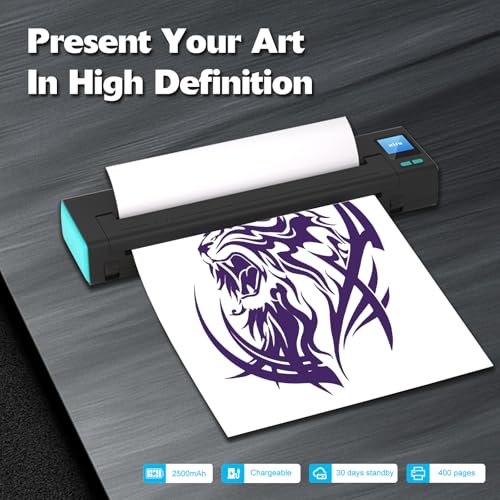 XR3 Tattoo Stencil Printer, Tattoo Printer with LED Display & 10 Pcs Transfer Paper, Portable Thermal Tattoo Printer, Bluetooth Transfer Machine, Stencil Printer Compatible with Phones Pad, Blue