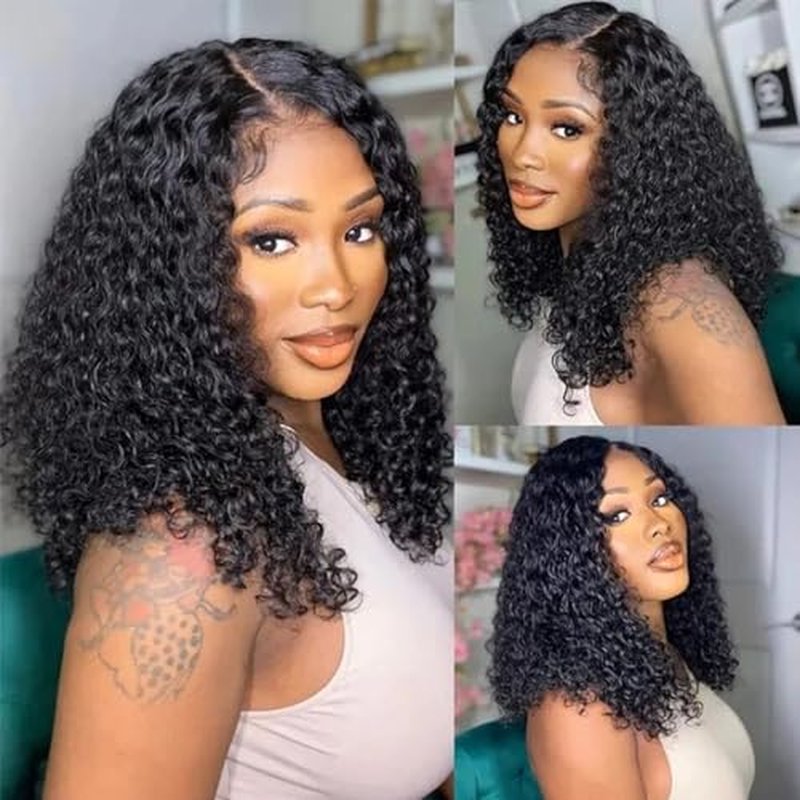 Curly Bob Wig Human Hair 13X4 Water Wave Lace Front Wig Human Hair Pre Plucked 250% Density Curly Bob Wigs for Women Natural Color 16 Inch¡¦