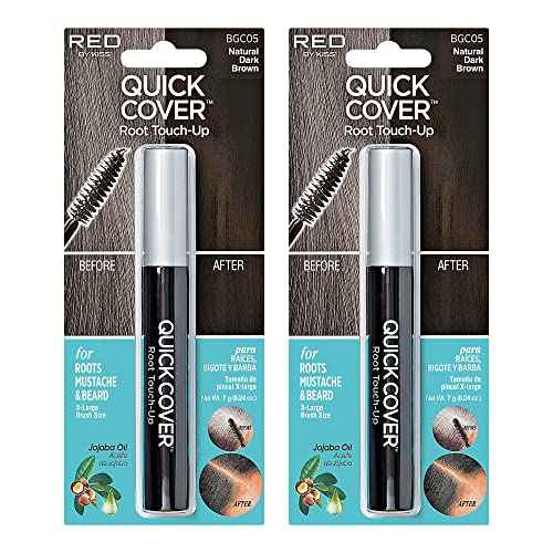 RED by KISS Quick Cover Root Touch Up Rescue (Natural Dark Brown 2 Pack), Mascara Natural Water-Resistant Temporary Gray Concealer Cover Up Brush for Hair Mustache & Beard, Formulated with Jojoba Oil