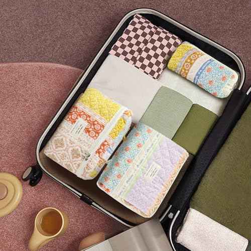3Pcs Makeup Bag Cotton Quilted Travel Cosmetic Bag Cute Floral Makeup Pouch Large Toiletry Bag for Women Girls (Flower stitching)
