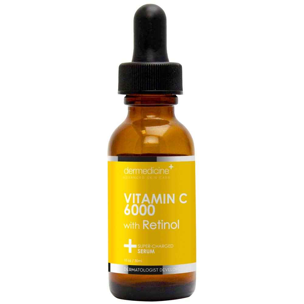 Dermedicine Vitamin C 6000 w/Retinol Anti-Aging Serum for Face | Pharmaceutical Grade | Helps Smooth Wrinkles, Brightens Complexion | Improves Texture & Tone for More Youthful Skin | 1 fl oz / 30 ml