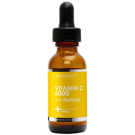 Dermedicine Vitamin C 6000 w/Retinol Anti-Aging Serum for Face | Pharmaceutical Grade | Helps Smooth Wrinkles, Brightens Complexion | Improves Texture & Tone for More Youthful Skin | 1 fl oz / 30 ml