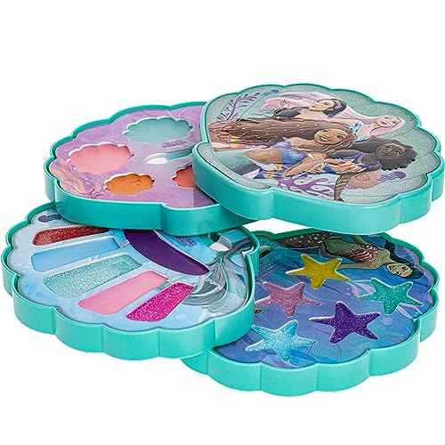 Townley Girl The Little Mermaid Clam Beauty Compact Set Kit with Lip Gloss Palette, Makeup Set for Kids Girls, Ages 3+ Perfect for Parties, Sleepovers and Makeovers