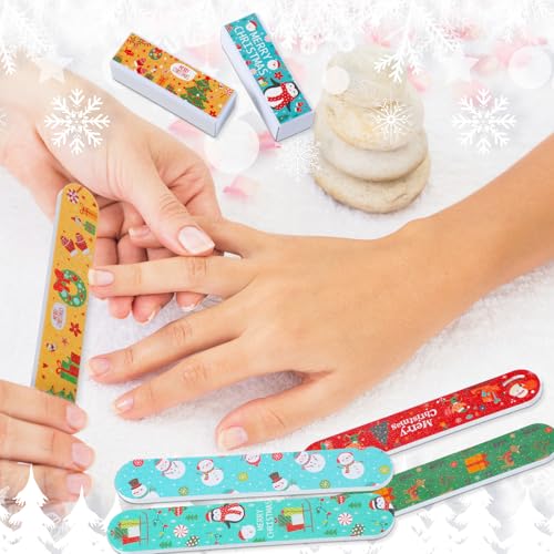 Demissle 18 Pcs Christmas Nail File and Buffer Set Christmas Gift for Women Include 12 Christmas Nail Files Emery Boards 6 Rectangular Nail Buffer Block for Christmas Manicure Tools Party Favors
