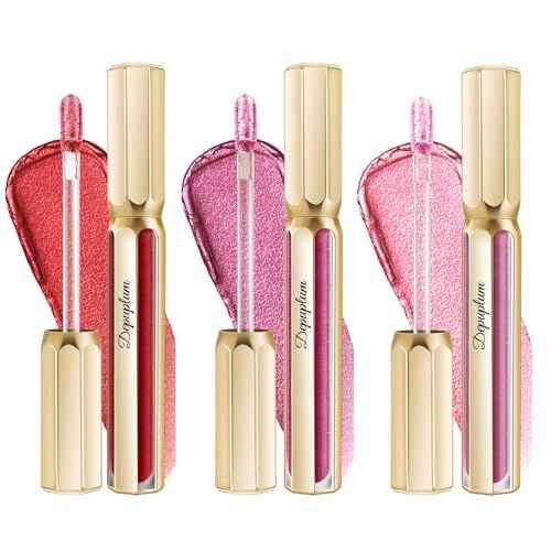 3Pc Lipsticks Set for Women Metallic Lipstick Long Lasting Dark Red Burgundy Pink Lip Gloss, Metal Shine Lightweight Hydrating Full Coverage Lip Color, DP104/107/108