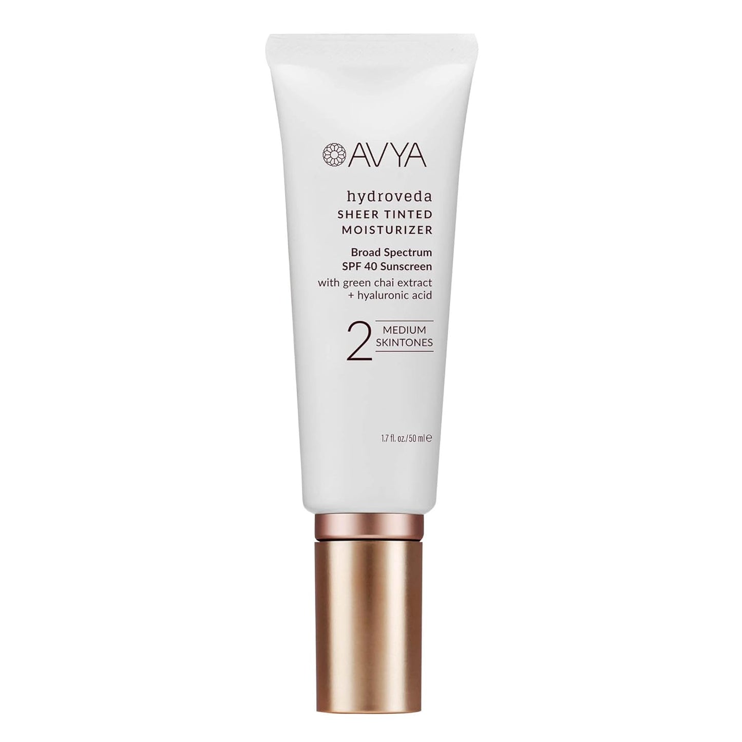 AVYA Sheer Tinted Moisturizer SPF 40 with Hyaluronic Acid - Ayurvedic Skincare for Balanced, Brighter Skin | Medium Shade #2 (1.7oz/50ml)