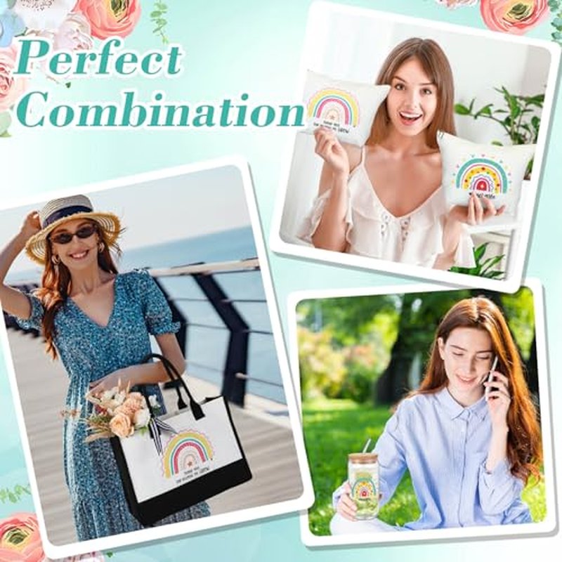 Hushee 6 Pcs Teacher Appreciation Gift for Women Include 2 Set Teacher Tote Bag Tumbler and Makeup Bag