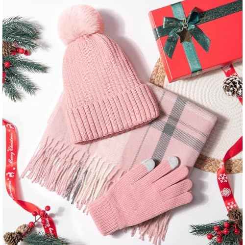 Christmas Gifts for Women, Relaxing Spa Gift Baskets Self Care Gift Warm Care Package Unique Birthday Gifts for Women Friend Her Mom Sister Wife Teacher w/ Winter Beanie Hat Plaid Scarf Gloves Set