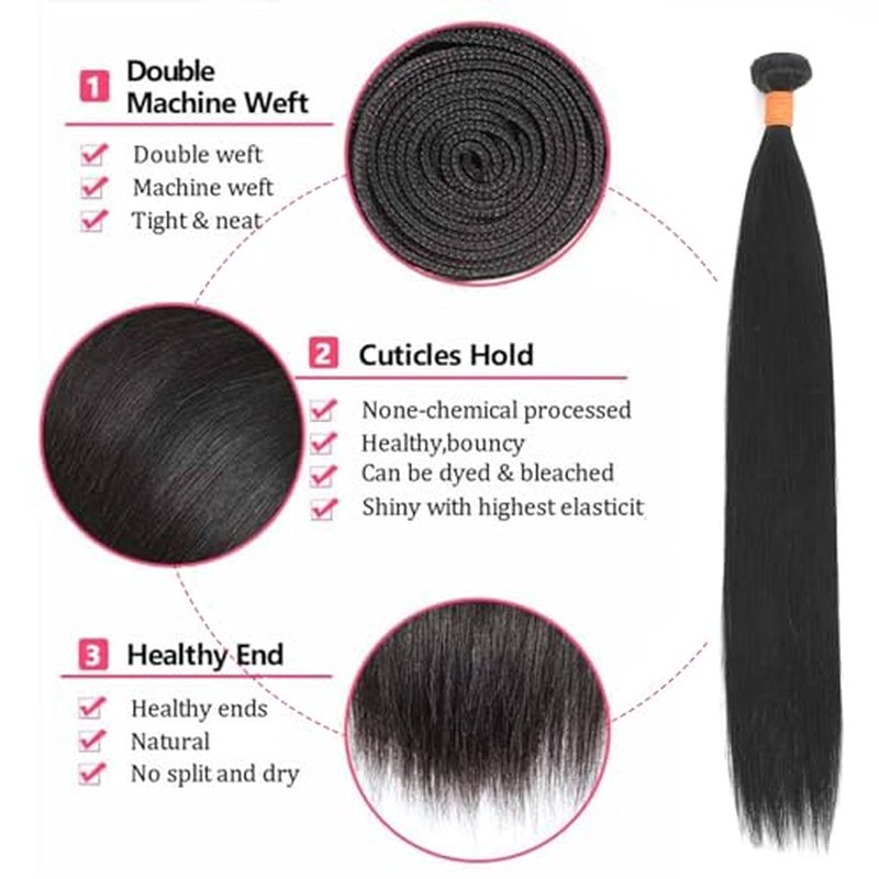 Straight Bundles Human Hair 24 26 28 Inch 3 Bundles 100% Unprocessed Brazilian Virgin Human Hair Straight Weave Bundles Natural Color