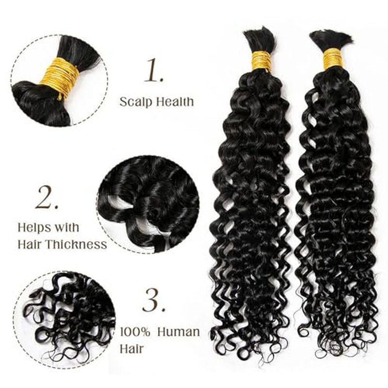 Bulk Hair Double Drawn Human Bundles Spanish Curly Extensions For Boho Knotless Braiding No Weft Water Wave Full End Burmese Bulk Hair Boho Braids for Women 24inch 1Bundle 100g
