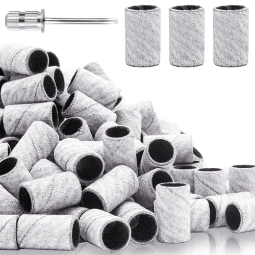240Grit Nail Sanding Bands for Nail Drill, 100Pcs Fine Grit Nail Sanding Bands for Nail Drill with 3/32¡± Nail Sanding Bit for Natural Nail, Sanding Band for Nail Drill Set for Manicure & Pedicure