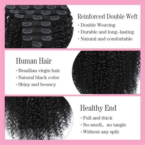 Kinky Curly Clip in Hair Extensions for Women 3C 4A Kinky Curly Clip ins 8pcs 120g/set 10A Brazilian Virgin Human Hair Curly Hair Extensions Natural Black 18 Inch
