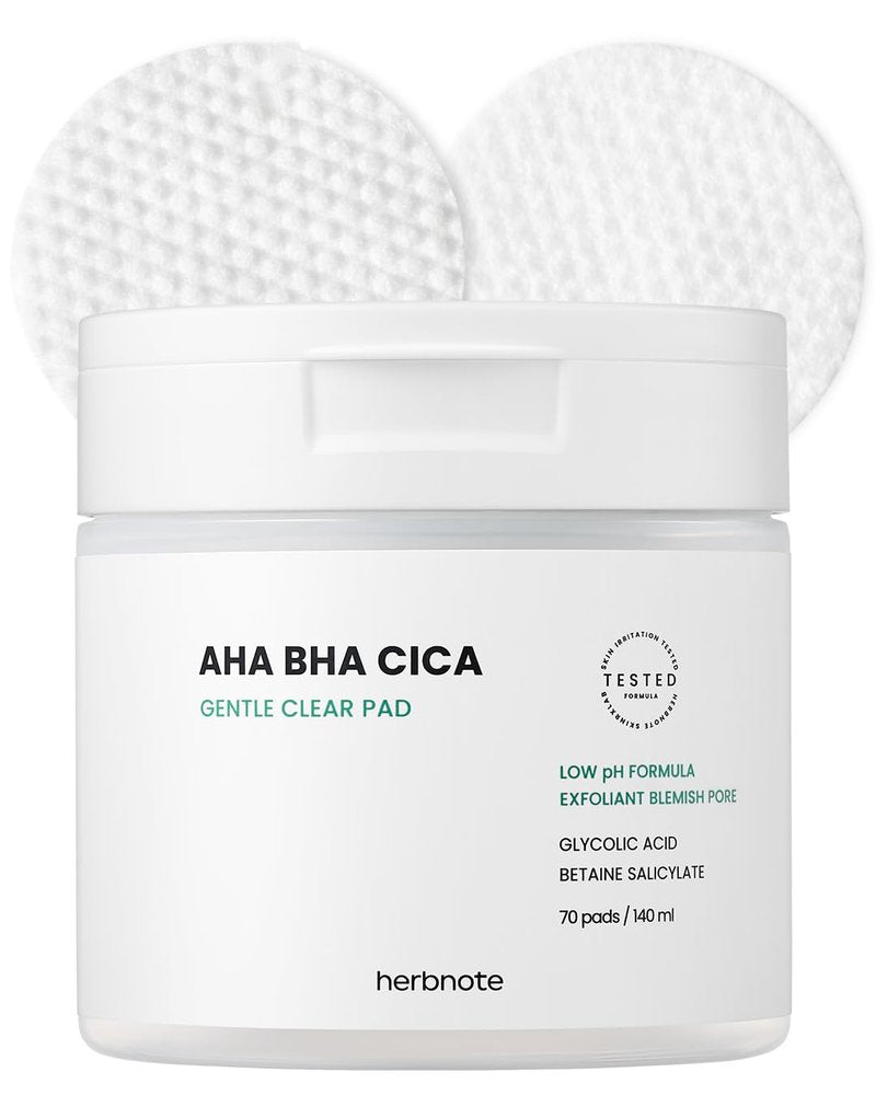 AHA BHA Cica Gentle Clear Pads - Exfoliating Facial Pads for Dead Skin, pH Balance & Pore Tightening | 70 Sheets