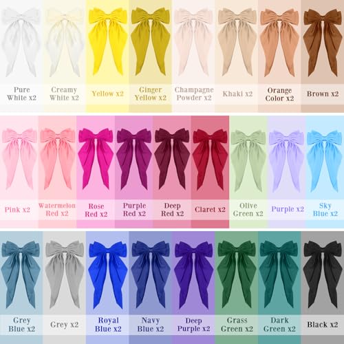 Mimorou 50 Pack Big Hair Bows Bulk Silky Satin Oversized Hair Bows for Women Bow Hair Clips Large Hair Ribbons Long Tail Large Hair Barrettes Hair Accessories Gifts