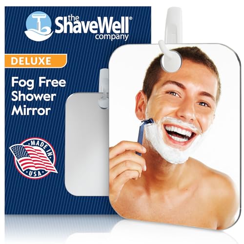 Shave Well Deluxe Anti-Fog Shaving Mirror | Fogless Hanging Bathroom Shower Mirror with Handheld Option for Men and Women | Includes Long-Lasting Removable Adhesive Hook for Wall