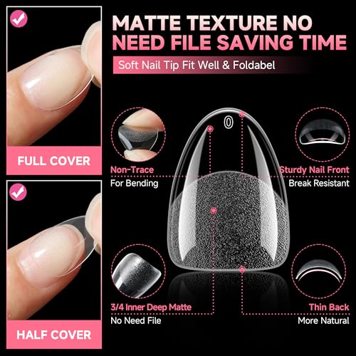 UNA GELLA Extra Short Almond Nail Tips 12 Sizes Short Almond Gel Nail Tips 120Pcs Soft Gel Clear Full Cover Nails Tips Acrylic False Nails Press On Nails for Extensions DIY Salon