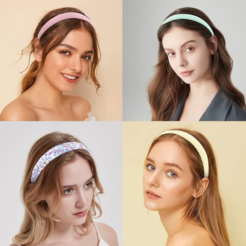 Wecoe 12pcs Headbands for Women Girls Summer Flower Floral Plain Checked Plaid Printed Headbands Hairbands Diy Costume Hair Accessories Women Girls Diademas Coreanas Para Mujer Gifts