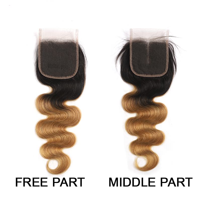 Body Wave 4x4 Closure - Pre Plucked Brazilian Human Hair Extensions | Ombre 20 Inch Curly Sew-In Weave