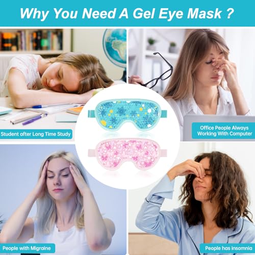 Cooling Eye Mask Cold Eye Compress Mask for Puffy Eyes, Reusable Eye Ice Pack Gel Ice Eye Mask for Tired Eyes, Eyes Surgery, Migraines, Stress Relief, Itchy Eyes, Skin Care, Eye Spa 2PCS