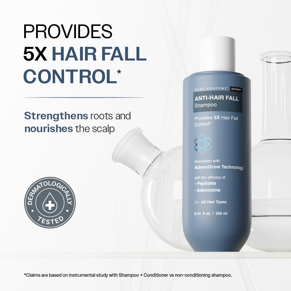 Anti-Hair Fall Shampoo - 5X Control with Adenosine & Peptides | Strengthens Roots | pH 4.6 | 250ml