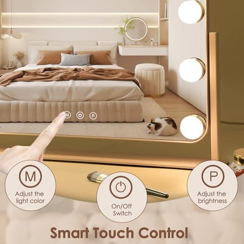 360¡Æ Vanity Mirror with Lights 11 Led Bulbs Hollywood Lighted Makeup Mirror with 5X Magnification Mirror Hollywood Cosmetic Mirror Tabletop Makeup Mirror with 3 Lighting Modes 16x13 Inch
