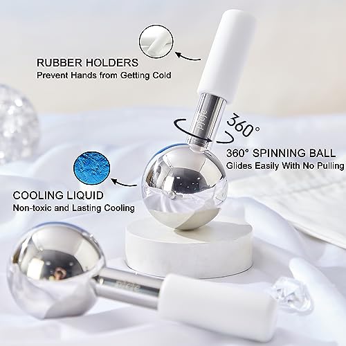 Pfefe 360 Rotating Ice Globes for Face & Eyes, Unbreakable Stainless Steel Cryo Sticks for Beauty Routines, Facials Cold Roller Colling Globes for Puffiness, Wrinkles, Dark Circles, Headaches