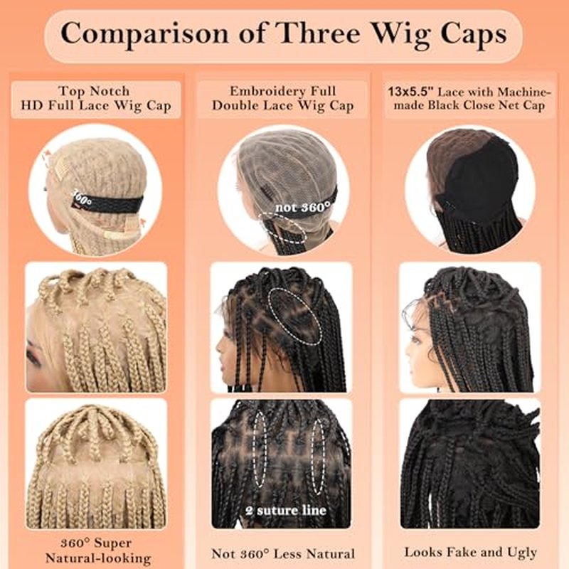 360¡Æ HD Full Lace Knotless Braided Wigs for Women Box Braid Wig with Baby Hair Braided Lace Front Wigs Premium Synthetic Braids Wig Long Blonde 36"