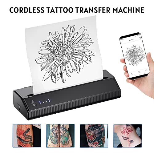 BIOMASER Tattoo Printer Wireless Tattoo Stencil Printer for Tattooing Tattoo Transfer Stencil Machine with 10pcs Transfer Paper, for Artists, Thermal Copier Compatible with Smartphone and Tablet